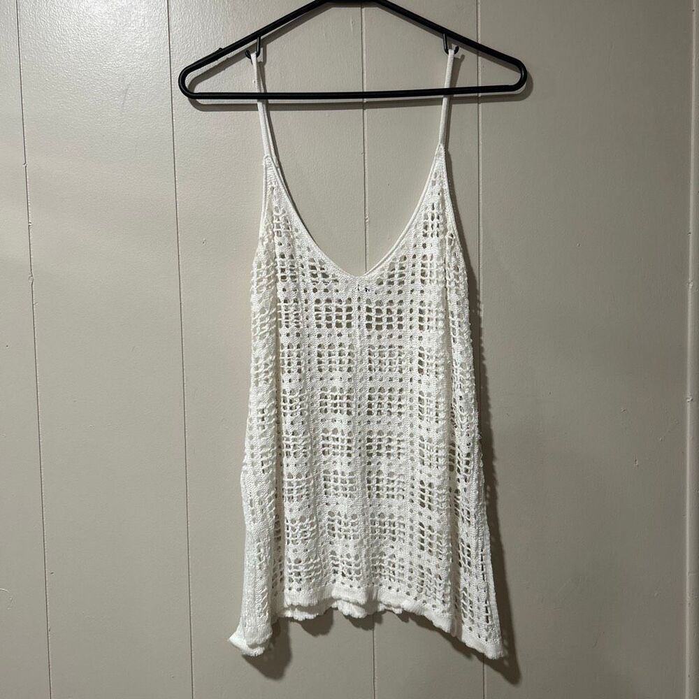 AOLRO White Crochet Knit Cover Up Tank Top XL Boho Beach